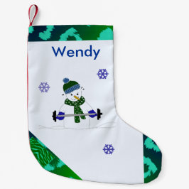 Meia De Natal Pequena Boneco de Neve Levantando Peso
