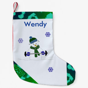 Meia De Natal Pequena Boneco de Neve Levantando Peso