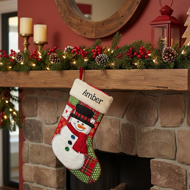 Meia De Natal Pequena Boneco de neve personalizado em patchwork (Criador carregado)