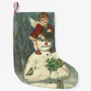 Meia De Natal Pequena Boneco de Neve Querubim Sorridente Trevo Cantora