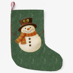 Meia De Natal Pequena Boneco de neve rústico verde vintage fofo