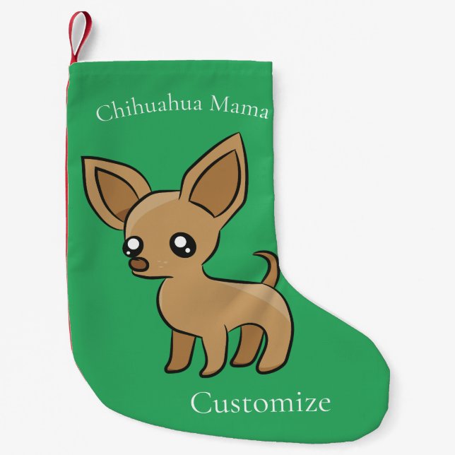 Meia De Natal Pequena Bonita Chihuahua Mama Art Thunder_Cove (Frente)
