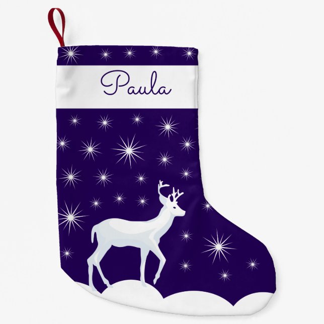 Meia De Natal Pequena Bonita Reindeer de Natal - Estrela Noturna de Neve (Frente)