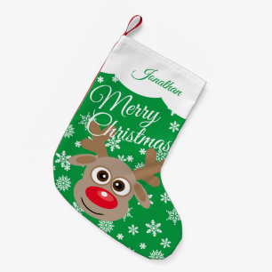 Meia De Natal Pequena Bonita Reindeer de Natal - Nome de Script Branco V
