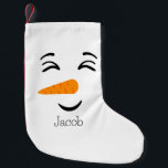 Meia De Natal Pequena Bonito Frosty, o Snowman Sorrindo Rosto<br><div class="desc">Este design de boneco de neve sorridente é adorado com o sorriso mais doce e carinhoso. Com bochechas rosadas e nariz de cenoura, o charme de Frosty é irresistível, espalhando calor e prazer aonde quer que ele vá.</div>