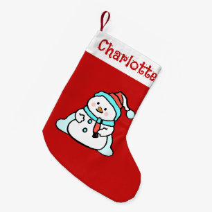 Meia De Natal Pequena Bonito inverno Snowman Kids Name Red