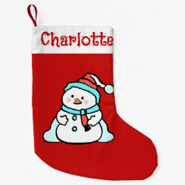 Meia De Natal Pequena Bonito inverno Snowman | Kids Name Red