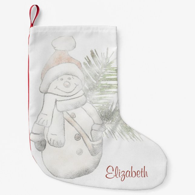 Meia De Natal Pequena Bonito Neve Com Papai Noel - Personalizado (Frente)