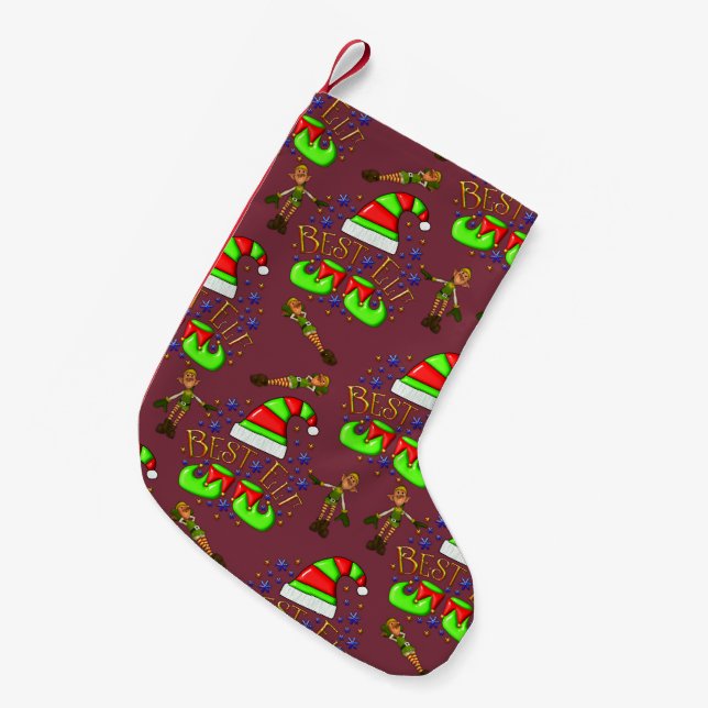 Meia De Natal Pequena Bons elfos de Natal (Frente (Pendurada))