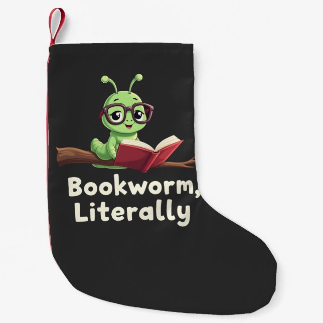Meia De Natal Pequena Bookworm Literalmente Literário Livros Engraçados (Frente)