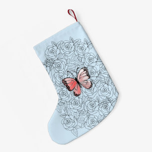 Meia De Natal Pequena Borboleta Rosa E Arte Rosa