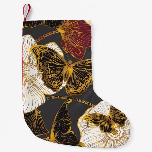 Meia De Natal Pequena Borboletas e flores: padrão de Primavera Boho (Frente)