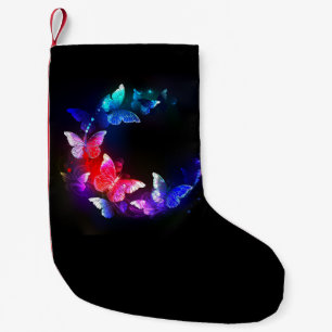 Meia De Natal Pequena Borboletas Neon Night brilhantes sobre fundo preto