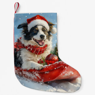 Meia De Natal Pequena Borda Cachorro Collie Sledge Deixe nevar Natal