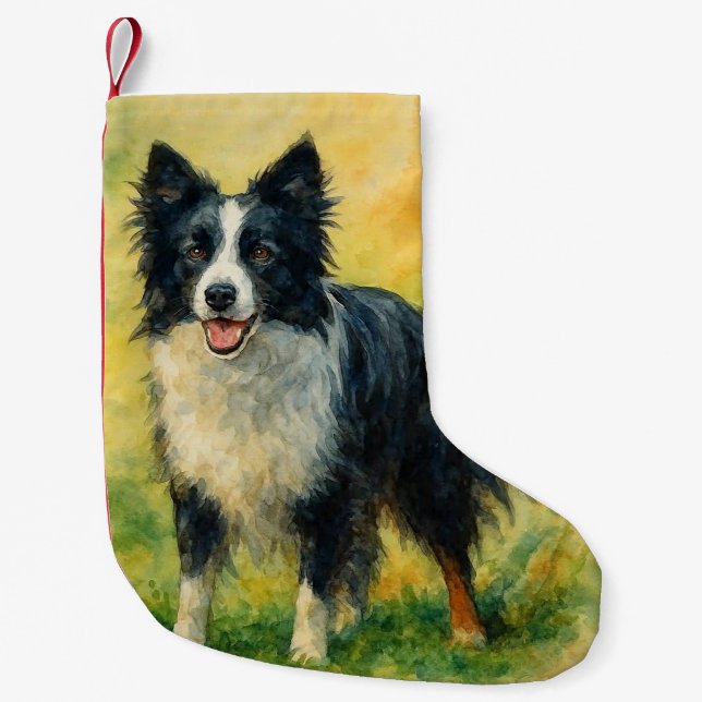 Meia De Natal Pequena Border Collie (Frente)