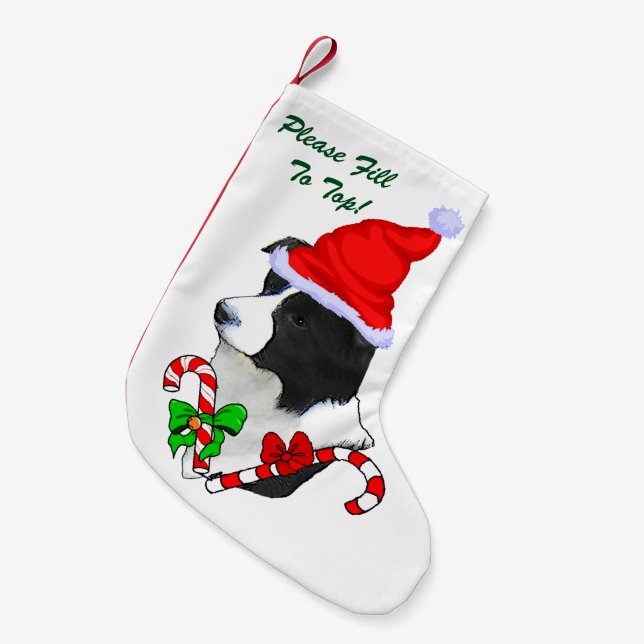 Meia De Natal Pequena Border Collie Christmas (Frente (Pendurada))