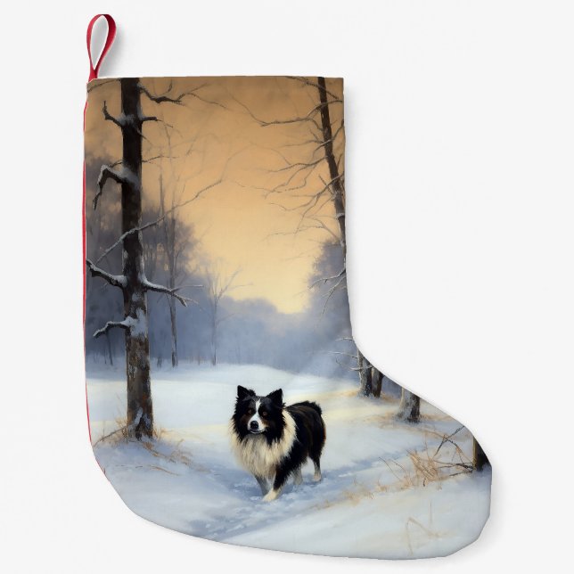 Meia De Natal Pequena Border Collie Deixe Nevar Natal (Frente)