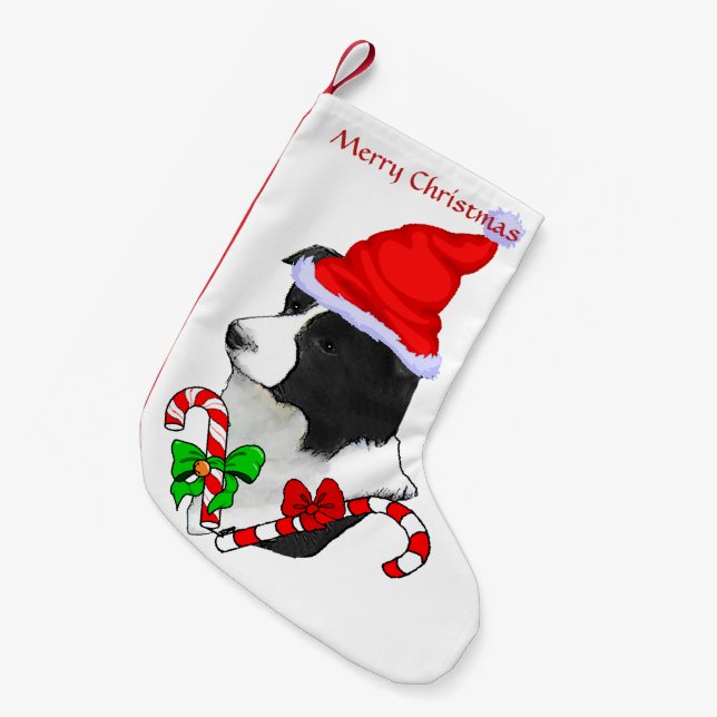 Meia De Natal Pequena Border Collie Santa Hat Natal (Frente (Pendurada))