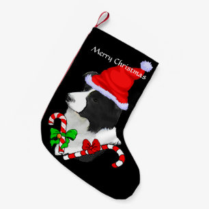 Meia De Natal Pequena Border Collie Santa Hat Natal