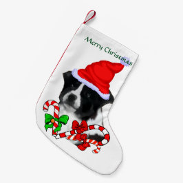 Meia De Natal Pequena Border Collie Santa Hat Natal