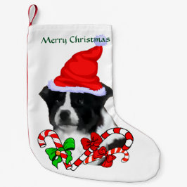 Meia De Natal Pequena Border Collie Santa Hat Natal