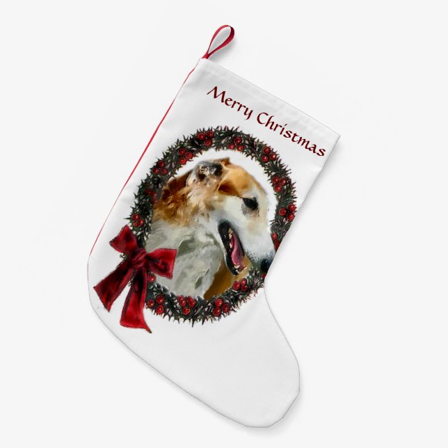 Meia De Natal Pequena Borzoi Christmas Wreath (Frente (Pendurada))
