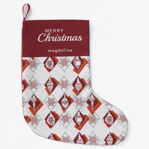 Meia De Natal Pequena Botânica de Natal Merry White Retro