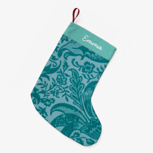 Meia De Natal Pequena Botânica Floral Verde-Teal Personalizada