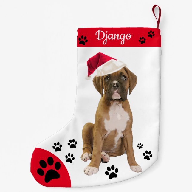 Meia De Natal Pequena Boxer Bonito - Boxer Dog (Verso)