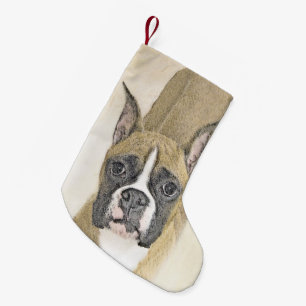 Meia De Natal Pequena Boxer Pintura - Arte Original de Cachorro Fofa