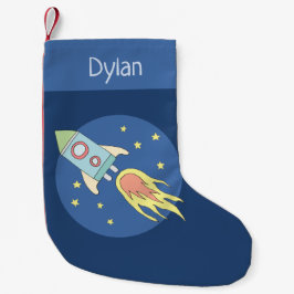 Meia De Natal Pequena Boys Cute Rocket Ship Space and Name