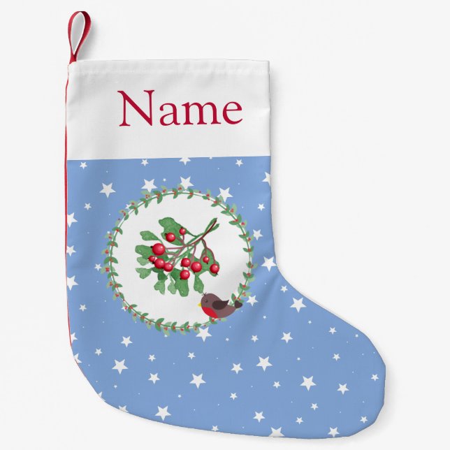 Meia De Natal Pequena Boys Personalizados Blue White Star Stocks de Nata (Frente)