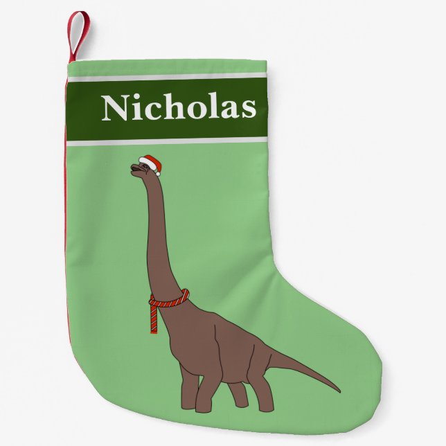 Meia De Natal Pequena Brachiosaurus Dinossauro Especial de Natal - Verde (Frente)