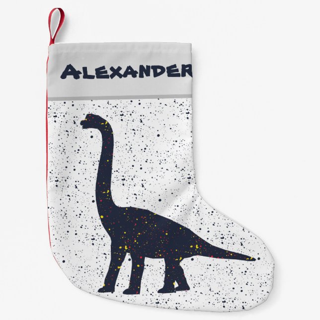 Meia De Natal Pequena Brachiosaurus Splatter Paint Natal (Frente)
