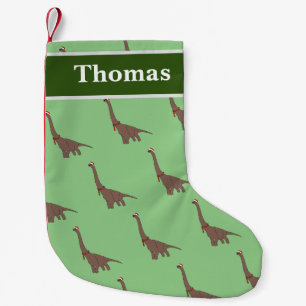 Meia De Natal Pequena Brachiossauro Dinossauro Padrão de Natal - Verde
