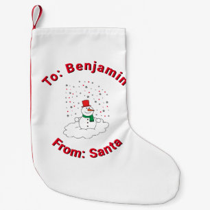 Meia De Natal Pequena Branco de Papais noeis Nome Personalizado Snowman
