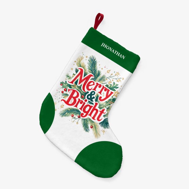 Meia De Natal Pequena Branco vermelho Xmas simples e limpo (Frente (Pendurada))