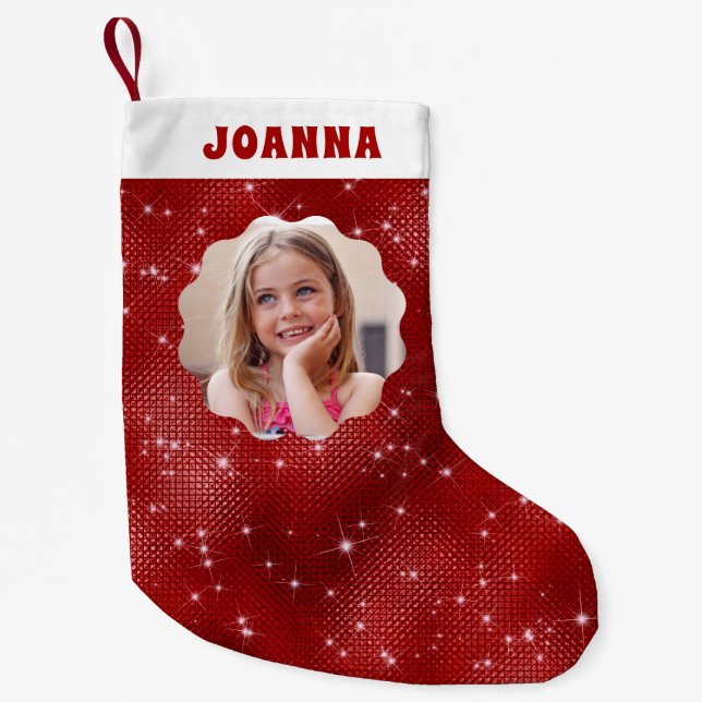 Meia De Natal Pequena Brilhante Vermelho (Frente)