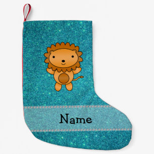 Meia De Natal Pequena Brilho conhecido personalizado de turquesa do leã
