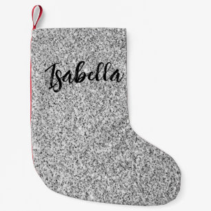 Meia De Natal Pequena Brilho de luz cinza prateado faísca personalizado