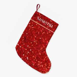 Meia De Natal Pequena Brilho Digital Vermelho & Faíscas