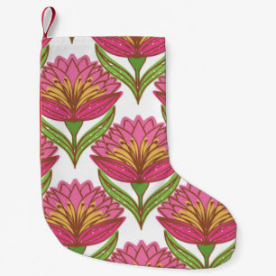 Meia De Natal Pequena Brilho Floral: Vintagem Branca Vermelha.