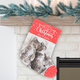 Meia De Natal Pequena Brincadeira de Natal Nome de foto de gato vermelho