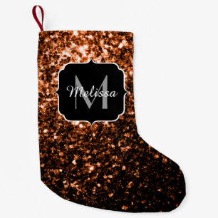 Meia De Natal Pequena Brown alaranjado de bronze brilha monograma dos