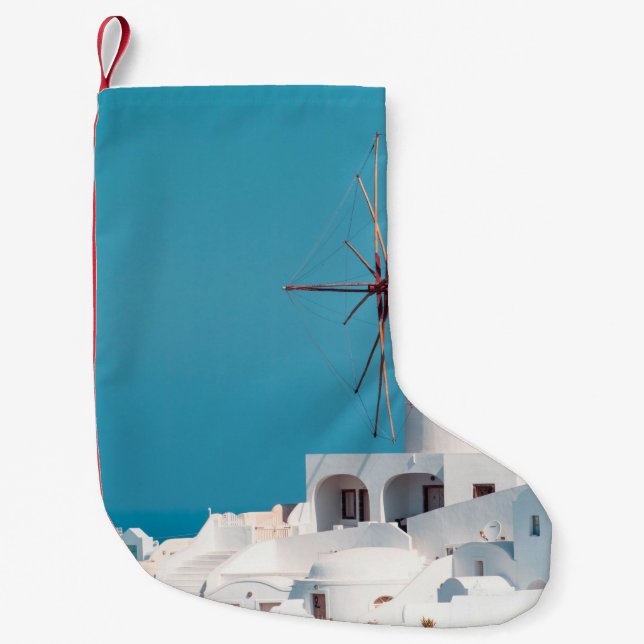 Meia De Natal Pequena Brown and white windmill (Frente)