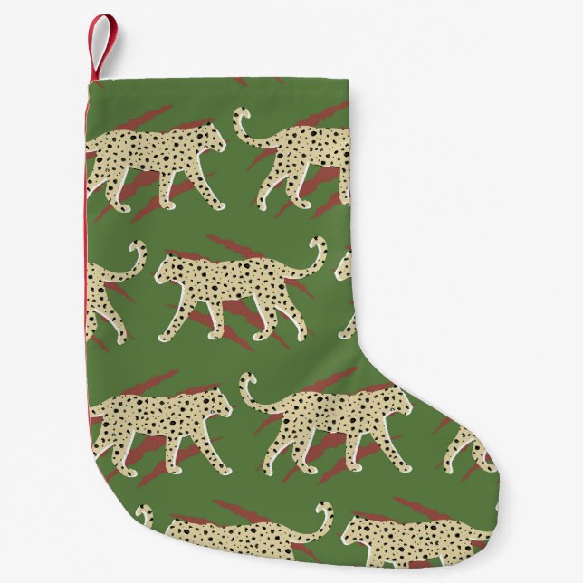 Meia De Natal Pequena Brushstrokes selvagens: Leopardo em Repetição (Frente)