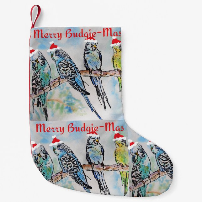 Meia De Natal Pequena Budgie Budgies Merry Budgiemas Christmas Stocking (Frente)