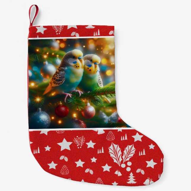 Meia De Natal Pequena Budgies Christmas Stocking (Frente)