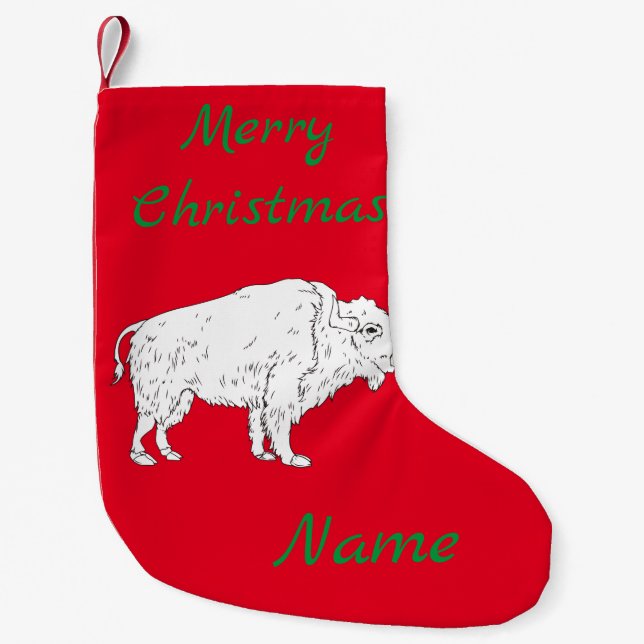 Meia De Natal Pequena Búfalo Branco Thunder_Cove (Frente)