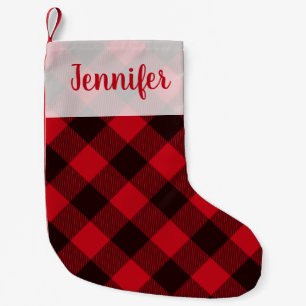 Meia De Natal Pequena Búfalo Fofo Vermelho Xadrez Script Feriado